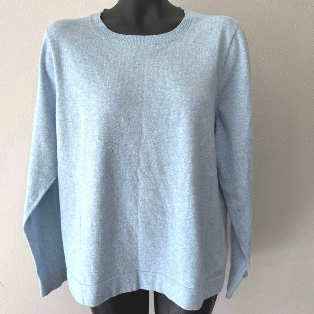 J. Crew Teddie Sweater Womens Sz XXL Merino Wool‎ Blend Lt Blue Crew Neck Preppy